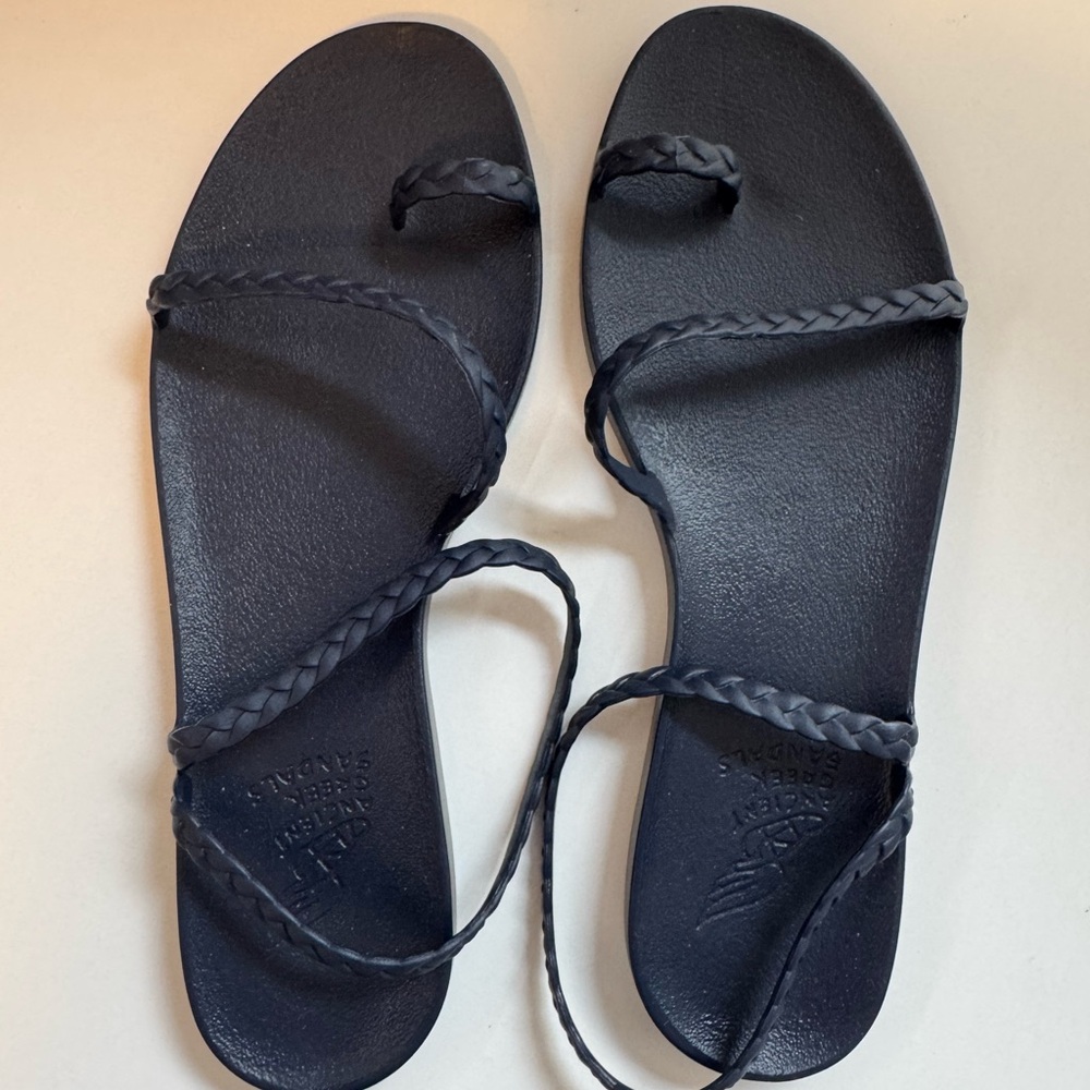 Ancient Greek Women's Navy Braided Strap Sandals - elevated flip flop